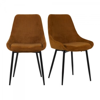 Zaipo - Lot de 2 chaises design velours côtelé orange