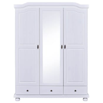 Neder - Armoire  3 portes avec penderie bois massif vernis blanc