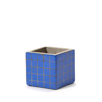 MARIE MOSAÏQUE - Pot béton cubique bleu 7,5x7,5x7,5 cm