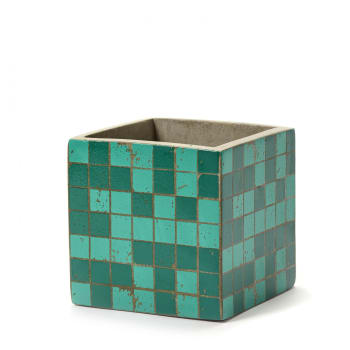 MARIE MOSAÏQUE - Pot béton cubique vert 13x13x13 cm