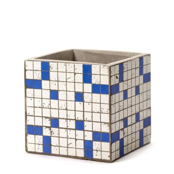 MARIE MOSAÏQUE - Pot béton cubique bleu 15x15x15 cm