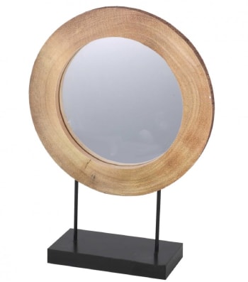RONDIN - Miroir décoratif à poser rondin de bois et métal noir 30x41,5