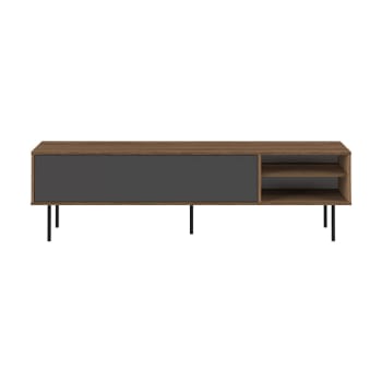Ampere - Mueble de tv efecto madera nogal y gris antracita