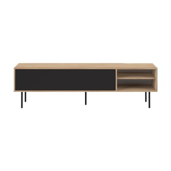 Ampere - Mueble de tv efecto madera roble natural y negro