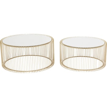 Wire - 2 tables basses rondes en acier doré et verre miroir