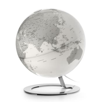 IGLOBE CHROME - Globe terrestre de design  25 cm  lumineux  textes en anglais