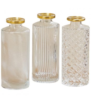 SOLIFLORE - Set de 3 vases verre transparent et doré H13cm