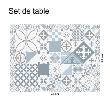 MIX AND CIMENT - Lot de 4 sets de table L 40xl 30cm Bleu Carreaux de Ciment