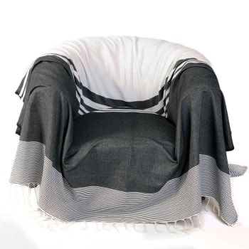 TANGER - Jeté de fauteuil 100% coton rayures noir et blanc 200 x 200