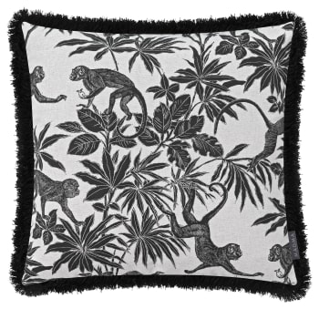 Monkey - Housse de coussin imprimée jungle noir en coton 50x50
