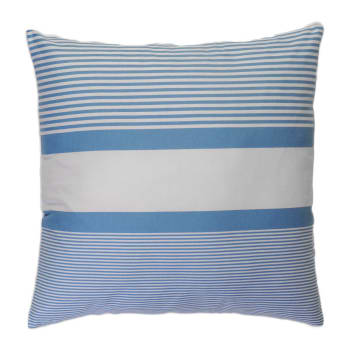 CARTHAGE - Housse de coussin coton rayures bleu fond blanc 60 x 60