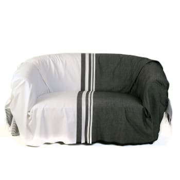 TANGER - Jeté de canapé 100% coton rayures noir et blanc 200 x 300