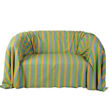DJERBA - Jeté de canapé coton tricolore vert jaune turquoise 200 x 300