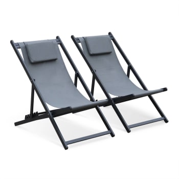 Gaia - Juego de 2 sillas multiposición aluminio y textileno gris
