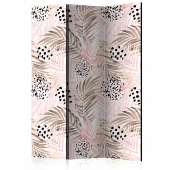 Pink palm leaves - Paravent Nature Toile intissée Rose