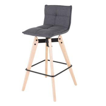 Mae - Chaise de bar design grise en tissu piétement chêne