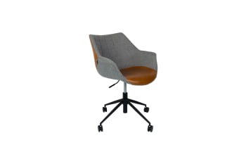 Doulton - Chaise de bureau à roulettes en cuir et tissu gris