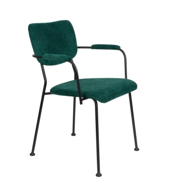 BENSON - Chaise accoudoirs velours vert