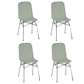 Aglae - Lot de 4 chaises en rotin vert tilleul