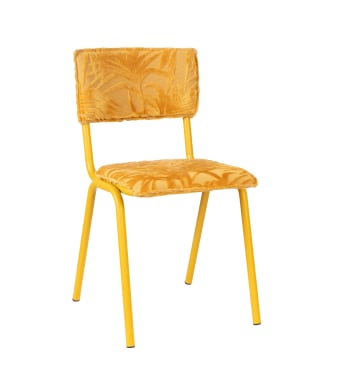 Back to miami - Chaise de repas en velours brodé jaune