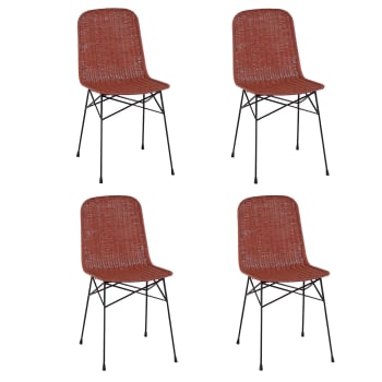 Aglae - Lot de 4 chaises en rotin terracotta