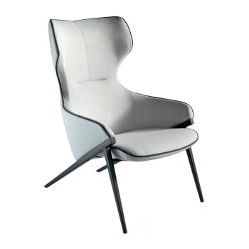 Sessel mit Stoffpolsterung und schwarzen Stahlbeinen