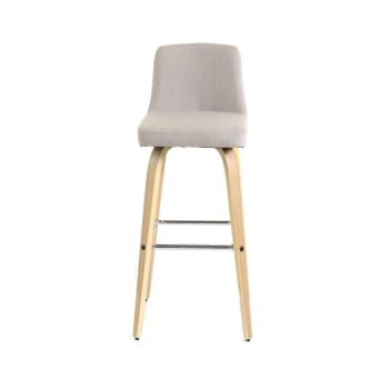 LETI - Chaise de bar en tissu beige piétement bois clair