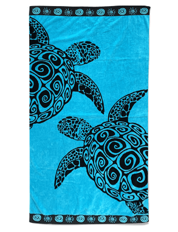 Toalla de playa de tejido rizado aterciopelada turtle azul 100 x175