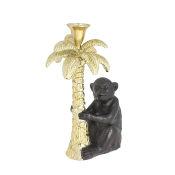 Rico - Chandelier palmier doré avec singe noir h19cm