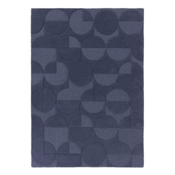 FR DESIGN - Tapis géométrique design en laine bleu jeans 160x230