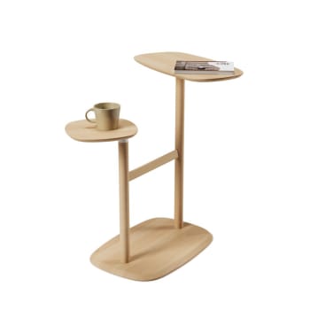 SWIVO - Table d'appoint double plateaux pivotants bois naturel H 71,5cm