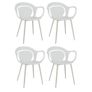 Alan - Lot de 4 fauteuils de table en polypropylène blanc mat
