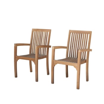 Malte - 2 fauteuils de jardin en teck massif empilables