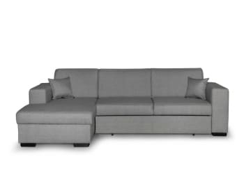 FUJI - Canapé d'angle gauche convertible en tissu gris clair