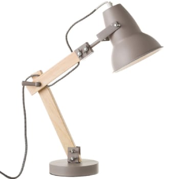 Lámpara de mesa flexo moderna de madera y metal gris