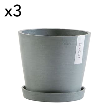 AMSTERDAM - Pots de fleurs avec soucoupe bleu gris D20 - lot de 3