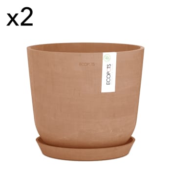 OSLO - Pots de fleurs avec soucoupe terracotta D25 - lot de 2