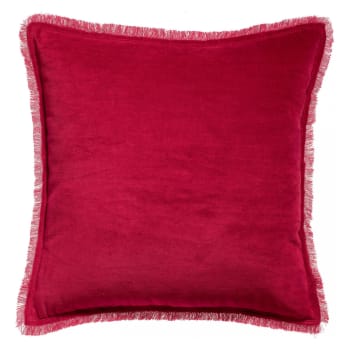 Fara - Coussin uni  en coton rubis 45 x 45