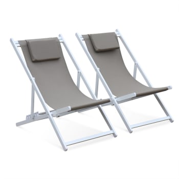 GAIA - Juego de 2 sillas multiposición aluminio blanco y textilene taupe