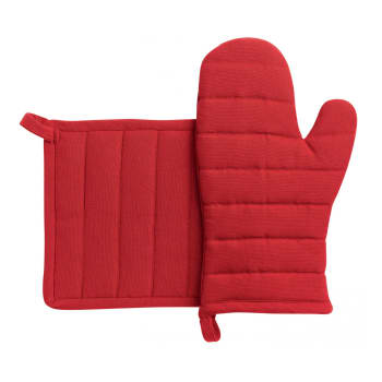 Jona - Lot gant/manique recyclé  en coton rouge 15 x 30