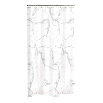 Rideau de douche à effet marbre polyester blanc gris 200x180cm