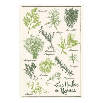Provence - cote d'azur - Torchon les herbes de provence en coton ecru 48 x 72
