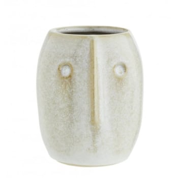 VISAGE - Petit vase sculpté en céramique blanc cassé H10cm