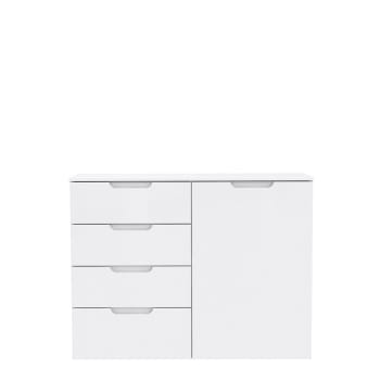 Pure - Commode 110 cm blanc laqué 1 porte 4 tiroirs