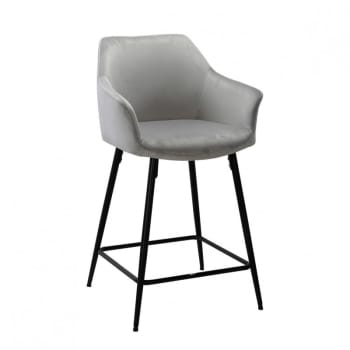 Chic - Chaise haute de bar pieds métal en velours gris clair