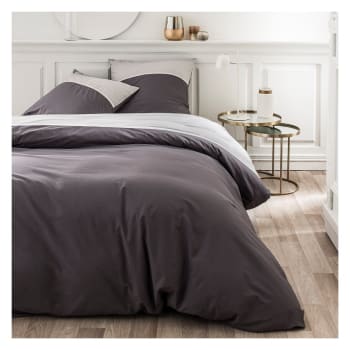 LEONIE - Parure de lit 2 personnes bicolore en Percale de coton Gris 220x240 cm