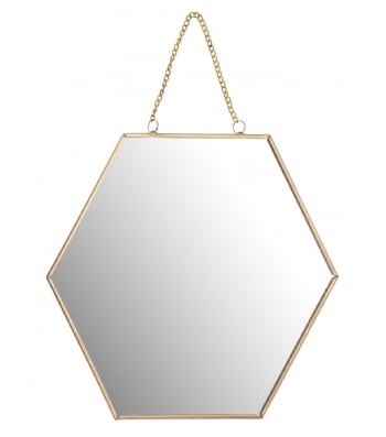 ALVÉOLE - Miroir doré suspendu avec chaînette 30x26