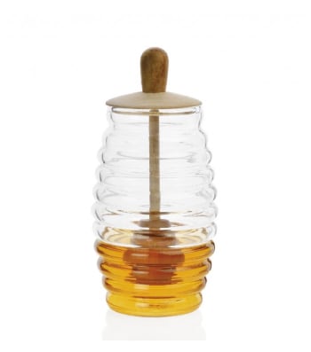 MIEL - Pot à miel en verre et bois D7,5cm