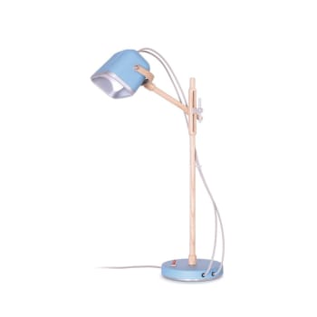 MOB - Lampe à poser bleue et bois H60cm