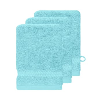 Luxury - Lot de 3 gants de toilette 550 g/m²  bleu turquoise 16x22 cm